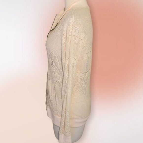 Living Doll Ivory‎ Ecru Lace Zip Up Unlined Jacket Size Med - Picture 6 of 11